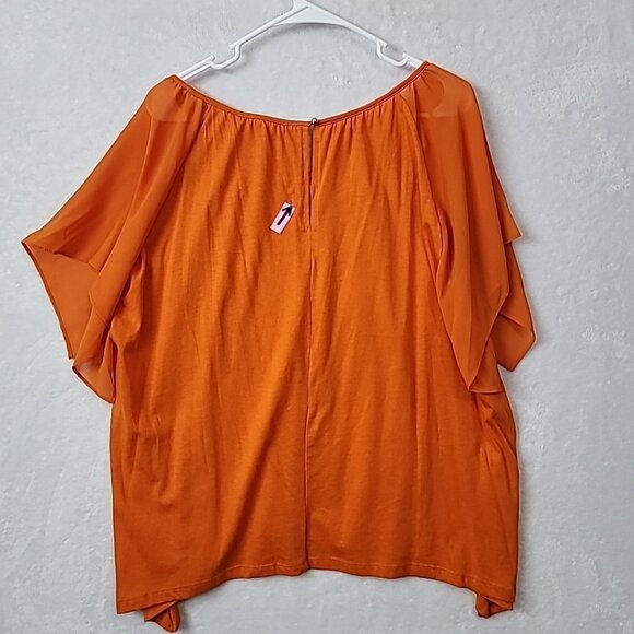 MICHAEL Michael Kors Orange Flutter Sleeve Top Womens PM Petite Med NWT Flawed - Picture 6 of 14